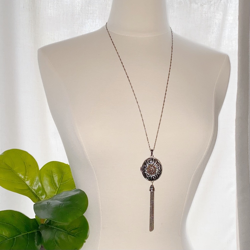 Silvertone Vintage Style Locket With Tassle